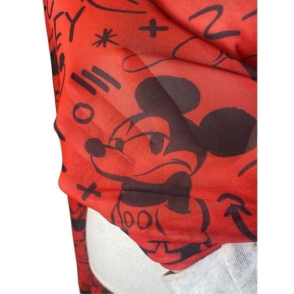 Disney Mickey Mouse Womens Red Mesh Long Sleeve Graphic T-Shirt Size Large NWT - Picture 2 of 6